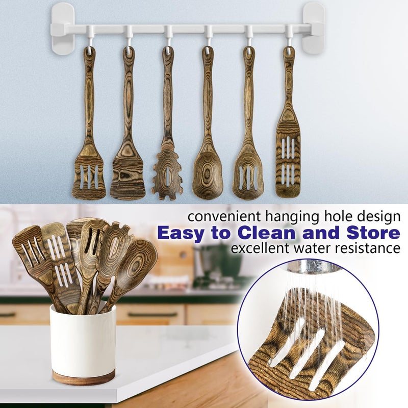HOWHONG Wooden Spoons for Cooking, Pakkawood Kitchen Utensil Set Granite, Premium Durable Wooden Utensils for Nonstick Cookware, Heat Resistant, Smooth Finish, Comfortable Grip, 6 Piece - Image 3